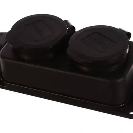 Фото №1 Колодка для удлинителя 2 розетки, однофазная с заглушкой 16А с заземлением, черная