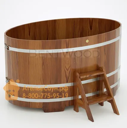 Фото №1 Купель для бани из лиственницы овальная 1,12х1,83 м (мореная, полимерное покрытие, H = 1,0 м)