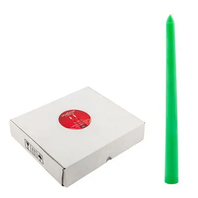 Фото №0 Свеча коническая h250d19 мм 51 шт ЭКОНОМ 8часов горения ЗЕЛЕНАЯ БЕЗ ЗАПАХА коробка "Horizon Candles"