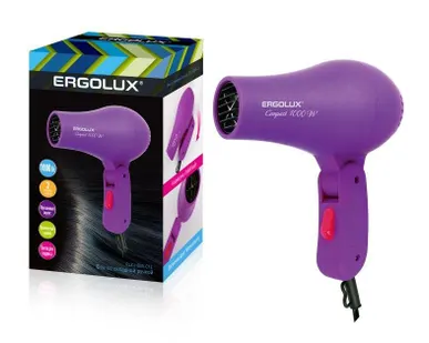 фото Фен ELX-HD05-С12 со складной ручкой 1000Вт 220-240В фиол. Ergolux 13982
