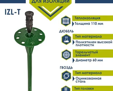 фото Дюбель для изоляции с металлическим гвоздем и термоголовкой IZL-T