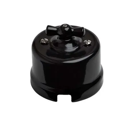 Фото №0 Выключатель проходной поворотный 1-кл. ОП Лизетта 10А IP20 ретро 2 полож. керамика черн. Bironi B1-201-03