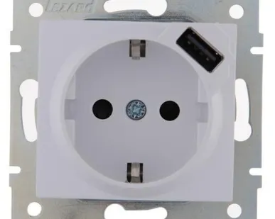 фото LEZARD Механизм розетки 1-м СП Karina 16А с заземл. + USB разъем бел. 707-0288-181 LEZARD