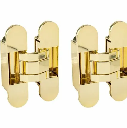 Фото №0 Петля скрытая ELEMENTIS, универсальная, 3D, 120x30 мм, 50 кг, цамак, золото полированное, в комплекте 2 петли,8 пласт. колпачков,8 винтов,2 рег.ключа,1 инструкция