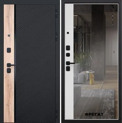 Фото №0 Входная дверь Фрегат дуб Галиф черная-зеркало белая АСД