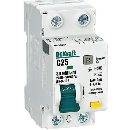 Фото №0 Выключатель автоматический дифференциального тока АВДТ 1Р+N 25А 30мА тип AC х-ка C ДИФ-103 4.5кА Sche 16054DEK