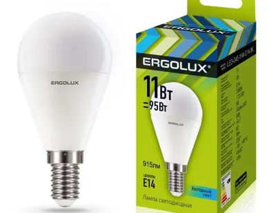 фото Лампа светодиодная LED-G45-11W-E14-4K Шар 11Вт E14 4500К 172-265В Ergolux 13628