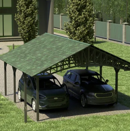 Фото №0 Двускатный навес №22 из гибкой черепицы 5,5х6,25 м