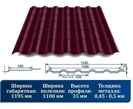 Фото №0 МЕТАЛЛОЧЕРЕПИЦА "КРОНА" С 3D РЕЗОМ 3005 красное вино