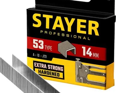 фото STAYER тип 53 (A/10/JT21), 14 мм, 1000 шт, калибр 23GA, скобы для степлера, Professional (3159-14)