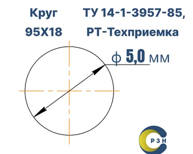 фото Круг 95Х18, 5.9 кг (10.04.2025), 5 мм, Гр. Д, ТО, h11, ГОСТ 14955-77 (серебрянка) ТУ 14-1-3957-85, РТ-Техприемка, дл. 2,1-2,3м