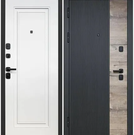 Фото №0 Дверь входная Вертикаль НЕО (Luxor) МДФ/МДФ, Канадский дуб пацифик, сатин черный/Эмалит белый 2050х860мм, ЛЕВАЯ