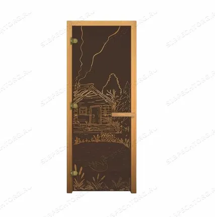 Фото №0 Дверь стекло Бронза Матовая «Банька» 1,9/0,7(8мм,3петли) Осина Везувий