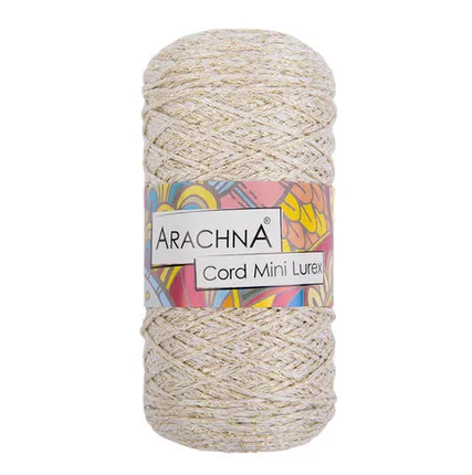 Фото №0 Пряжа ARACHNA "Cord Mini Lurex" 90% полиэфир, 10% люрекс 75 г ± 10 г 200 м №01 белый-золото