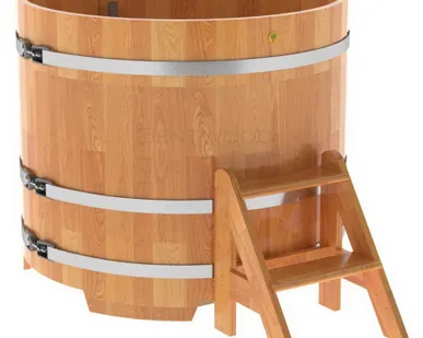 фото Купель для бани из сращенной лиственницы круглая D = 1,17 м (натуральная, Н = 1,0 м)