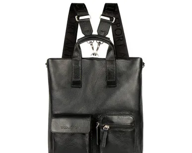 фото Черная кожаная сумка-рюкзак Торболе Сити TJ COLLECTION YH 8339913 BLI