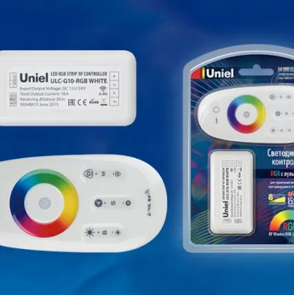 Фото №0 Усилитель ULC-G10-RGB WHITE Контроллер для управления многоцветными светодиодными источниками света 12/24B с пультом ДУ 2,4ГГц. Цвет пульта белый.
