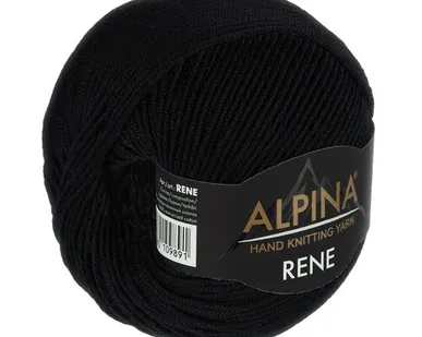 фото Пряжа ALPINA "RENE" 100% мерсеризованный хлопок 50 г 105 м №001 ЧЕРНЫЙ
