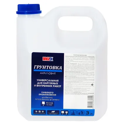 Фото №0 Грунтовка акриловая для внутренних и наружных работ 3л BROZEX глуб. концентрат 1:1