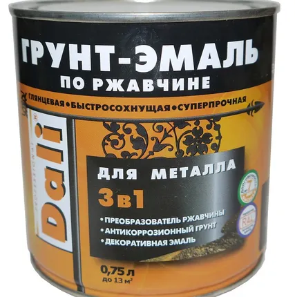 Фото №0 Грунт-эмаль "Дали" по ржавчине 3 в1 (0,75л)  9 Серый RAL 7004