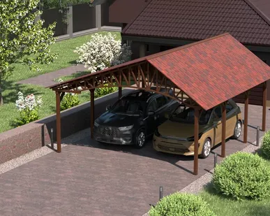 фото Двускатный навес №20 из гибкой черепицы 5,5х6,25 м