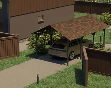 фото Двускатный навес №22 из гибкой черепицы 3,5х6,25 м