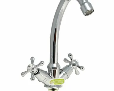 фото Дисма Смеситель для мойки двуручный "Juguni" с гибкой подводкой, крепление-гайка, JGN0340, кран-букса кера