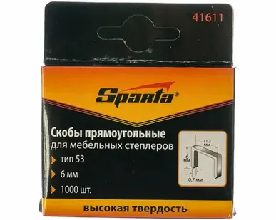 фото Скобы SPARTA 6 мм, для мебельного степлера, тип 53,1000 шт