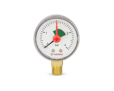 фото Манометр радиальный 1/4" н.р. -  4 атм. (Ø50мм) с индикатором предела Varmega