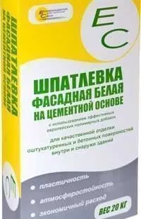 фото Шпатлевка ЕС "ФАСАДНАЯ" белая на цем.основе 20кг(1палет 50мешков)