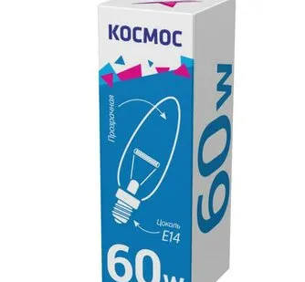 фото Лампа накаливания Свеча 60Вт E14 прозр. Космос LKsmSCnCL60E14v2