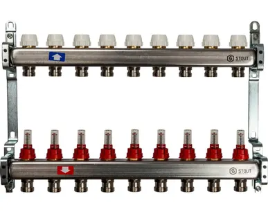 фото Коллектор из нержавеющей стали с расходомерами 9 вых. STOUT