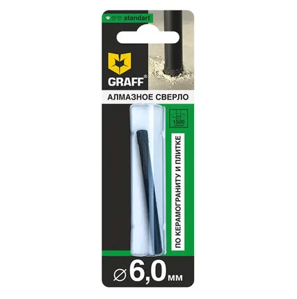 Фото №0 Сверло алмазное STANDART GRAFF, по керамограниту и плитке, 6мм, в блистере