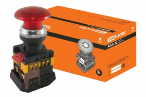 фото Кнопка AELA-22 "Грибок" красный d22мм неон/230В 1з+1р TDM