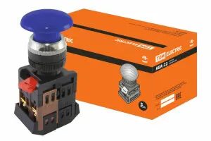 фото Кнопка AEА-22 "Грибок" синий d22мм 1з+1р TDM