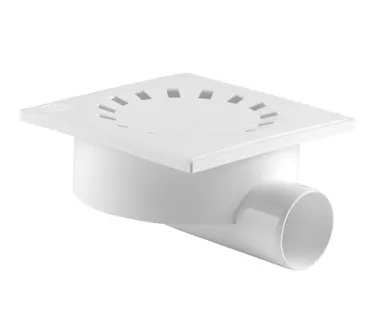 фото Трап горизонтальный с сухим затвором решетка пластиковая ВК ПП 150/150х50, короб, белый,РТП