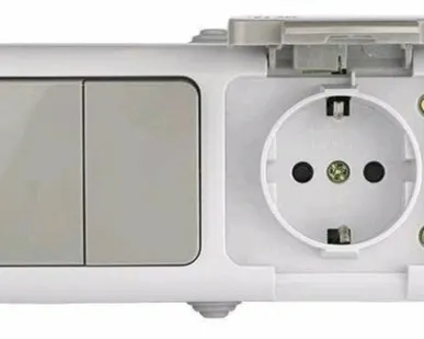 фото Блок ОП розетка 1-м 16А с заз. с крышкой+выкл. 2-кл. Мурманск IP54 сер. EKF