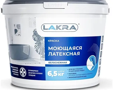 фото Краска латексная Лакра для внутренних и наружных работ матовая белый 6.5 л 6.5 кг