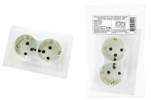 Фото №0 Розетка двойная 2П+З 16А 250В белая "Таймыр" (пром. упак., бакелит. основание) TDM