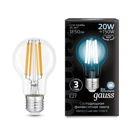 Фото №0 Светодиодная филаментная лампа Gauss A60 20W 1850Lm 4100K E27 102902220