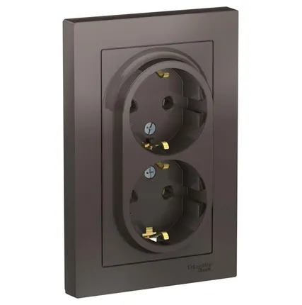 Фото №0 Розетка 2-м СП AtlasDesign 16А IP20 с заземл. в сборе мокко SE ATN000624