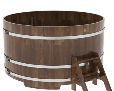 фото Купель для бани из сращенной лиственницы круглая D = 2,0 м (мореная, Н = 1,0 м)