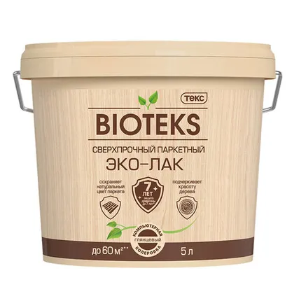 Фото №0 Лак паркетный сверхпрочный Bioteks Эко-лак, полуматовый, 5 л