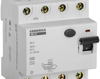 фото Выключатель дифференциального тока (УЗО) 4п 40А 100мА тип AC ВД1-63 GENERICA IEK MDV15-4-040-100
