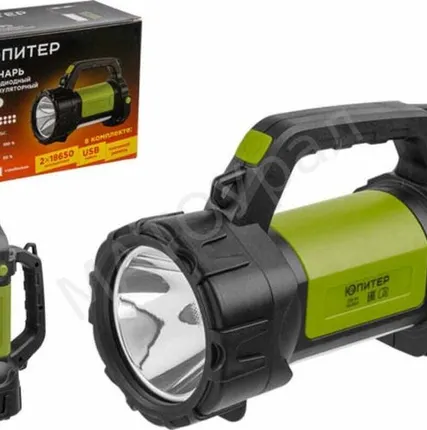 Фото №0 Фонарь светодиодный аккум. 3Вт+3Вт (зел.) ЮПИТЕР