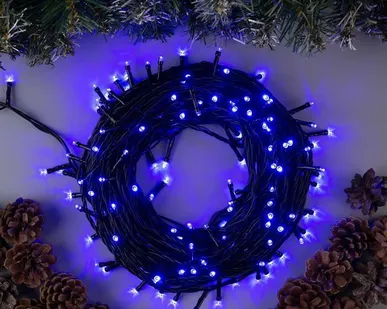 фото Гирлянда LED-100 (синий с контроллером, черный провод, IP 40)