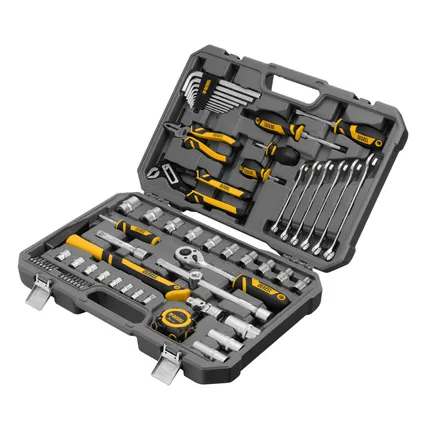 Фото №0 Набор инструментов Denzel 15801, 1/2", 1/4", CrV, S2, пластиковый кейс, 64 предмета