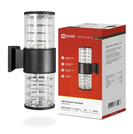 Фото №0 Светильник НБУ ART-2хA60-BL E27 IP65 230В уличный настенный двусторонний алюм. под лампу 2хA60 черн. IN HOME 4690612037776