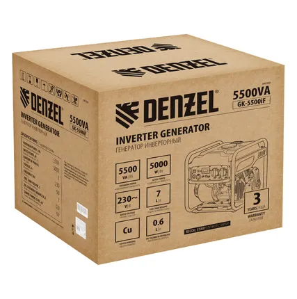 Фото №14 Генератор инверторный 94709 Denzel GK-5500iF, 5.5 кВт, 220 В, бак 7 л, ручной стартер, 32 кг