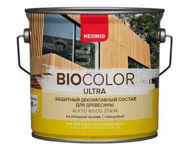 фото ЗАЩИТНЫЙ ДЕКОРАТИВНЫЙ СОСТАВ ДЛЯ ДРЕВЕСИНЫ BIO COLOR ULTRA NEOMID (НЕОМИД) белый 9 л